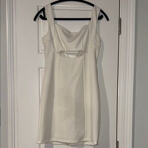 Lena White Sheath Mini Dress with Cowl Neck